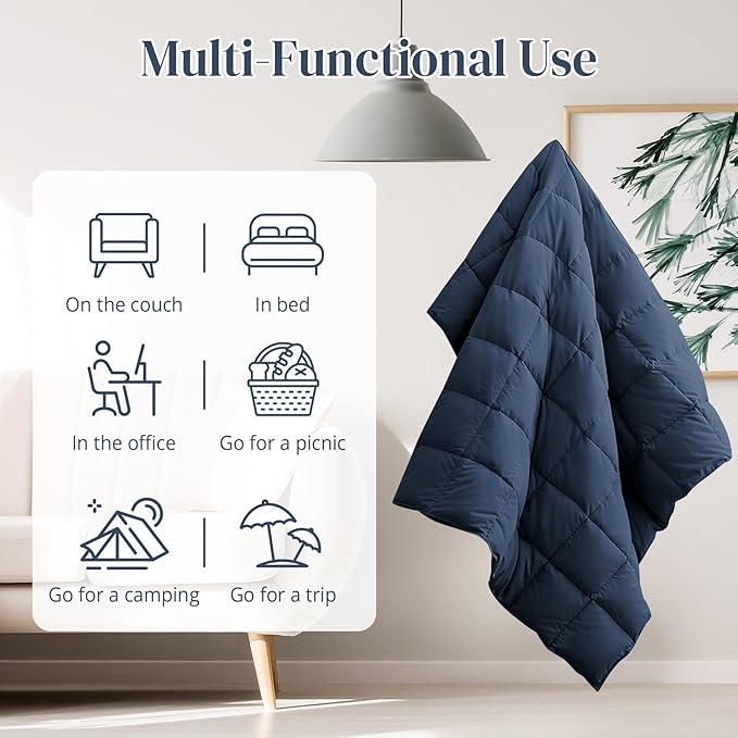 Down Throw Blankets for Couch 50x70 Down Blanket for Indoor and Outdoor Throw Blanket use Soft Lightweight Throw Blanket Navy