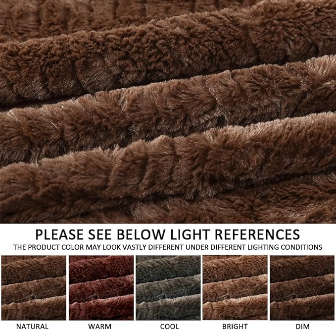 YUSOKI Luxury Faux Fur Blanket for Queen Size Bed 2 Layers,7.3lb,All Ages,Home Decoration Without Pillows (Brown,90"x90")