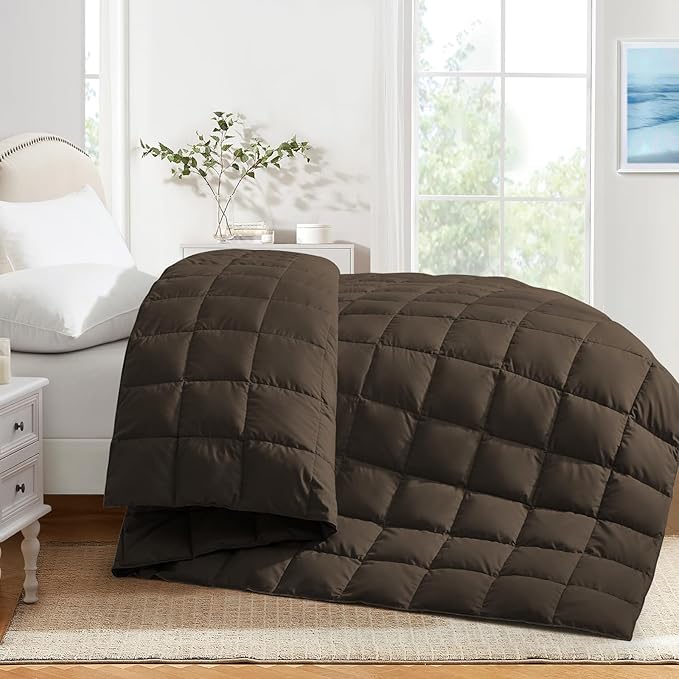 Soft Lightweight Down Blanket for Bed Sofa Couch Indoor and Outdoor Use, Warm and Fluffy Throw Blanket, Brown, Queen Size (90"X88")