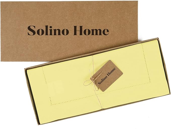 Solino Home Cotton Linen Yellow Table Runner 120 Inches Long - Hemstitch 14 x 120 Inch Table Runner for Summer