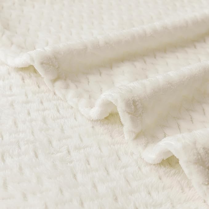 Oversized King Fleece Blanket 120x120 Inches, Seamless Soft Cozy 3D Jacquard Flannel Blanket 10'x10' Extra Large for Bed, Sofa, Couch, Travel & Camping, California King Throw,Ivory Leaf