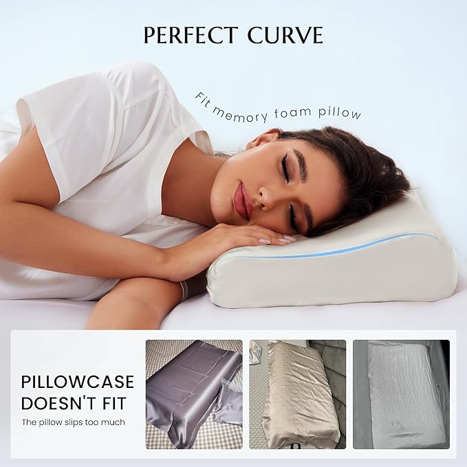 THXSILK 2 Pack 19 Momme 100% Mulberry Silk Pillowcase for Contour Memory Foam Pillow, Contour Pillow Case Cover, Cervical Pillow Case, Pack of 1(White, 20"x12"x3.9"/2.7")