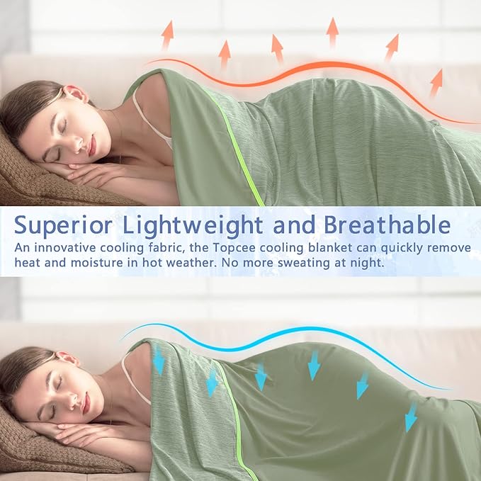 Topcee Cooling Blanket (90"x90"Queen Size) for Night Sweats Absorbs Heat to Keep Adults Cool on Warm Nights, Q-Max 0.5 Cooling Blankets for Hot Sleepers, Ultra-Cool Lightweight Blanket for Bed