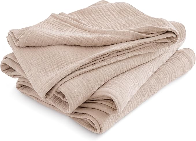 PHF 100% Cotton Muslin Blanket Queen Size 90" x 90", 4-Layer Lightweight and Breathable Blanket for Summer, Luxuriously Soft Gauze Bedding for Bed, Natural Minimalism Style, Ideal Gift, Light Pink