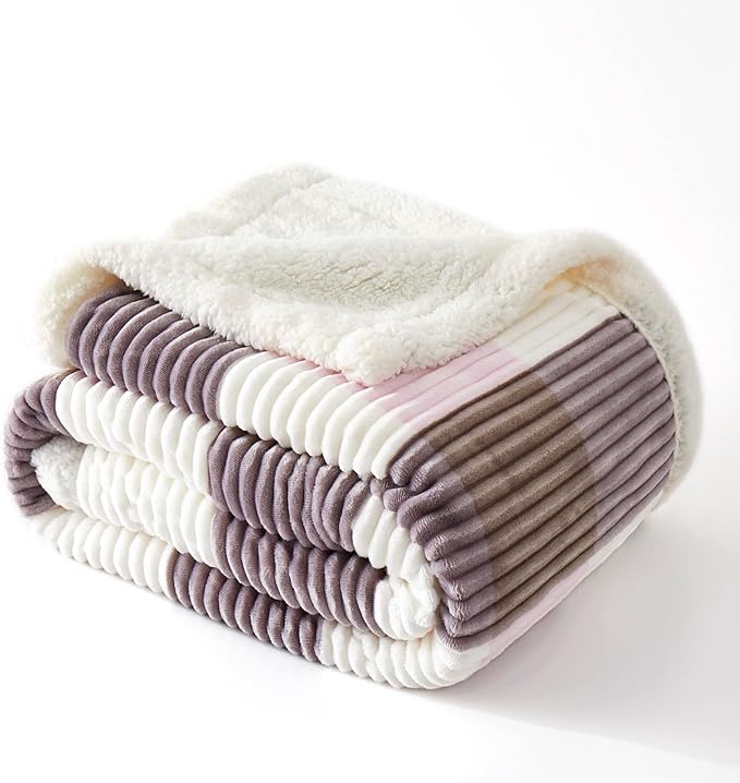 PU MEI Sherpa Blanket Twin Plaid Thick Bed Blanket, 60”*80” Super Soft Flannel Fuzzy Fleece Reversible Velvet Plush Warm Blanket for Couch(Pink Check, 60"*80")