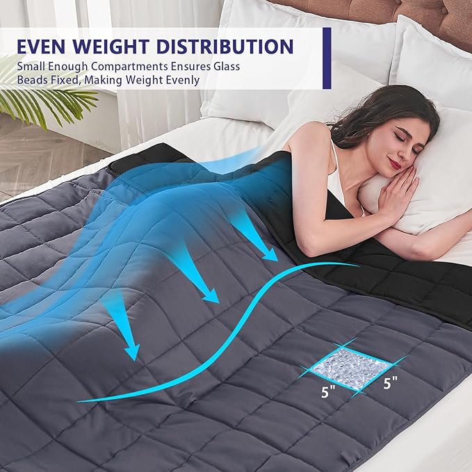 King Size Weighted Blanket for Adults (25 lbs, 80” x 87”, Grey& Black) Cooling Heavy Blanket for Sleeping Perfect for 190-210 lbs, Breathable Blanket for Adults & Couple All Season, Machine Washable