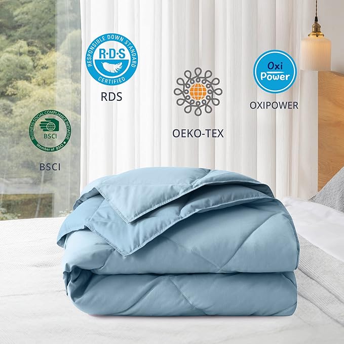 puredown® Down Throw Blankets for Couch, Lightweight Down Throw for Indoor and Outdoor, Soft Throw Blanket for Travel and Home, Blue (50" x 70")