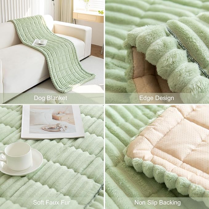 Faux Fur Plush Dog Couch Cover 3D Stripe Fuzzy Sofa Cover Non-Slip Fluffy Dog Bed Cover Pet Blanket Sofa Couch Furniture Protector for Puppy Large Dog Cat (Green,35"x70")