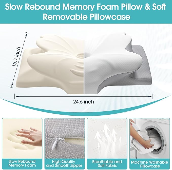 Cervical Pillow for Neck and Shoulder Support, Contour Memory Foam Pillow for Sleeping, Ergonomic Bed Pillow for Side, Back, Stomach Sleepers with Breathable Pillowcase (Queen, Firm)