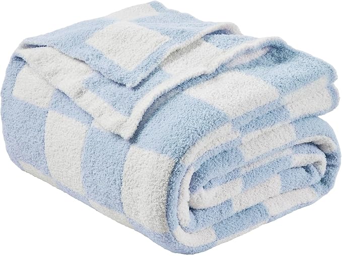 Checkered Throw Blanket Soft & Cozy Blanket for Bed, Couch, and Sofa Lightweight Stylish Versatile Blanket Home Decor for All Seasons Throws Blanket Dusty Blue 60x80 Inches