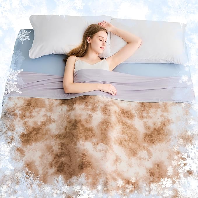 EMME Cooling Blanket 50"x70", Q-Max 0.5 Cooling Blankets for Hot Sleepers, Ice Summer Blanket for Nights Sweats, Khaki Lightweight Sheet for Bed