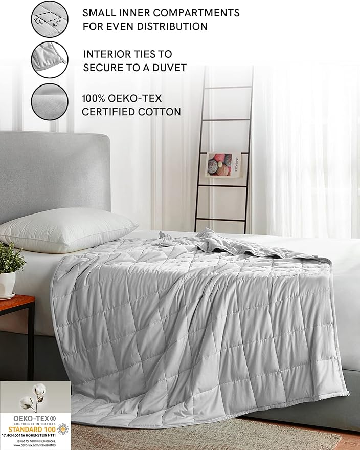 YnM Weighted Blanket,Heavy 100 Percent Oeko-Tex Certified Cotton Material, Bed Blanket for One Person of 160lbs, Ideal for Queen/King Bed (60x80 Inches, 17 Pounds, Light Grey)