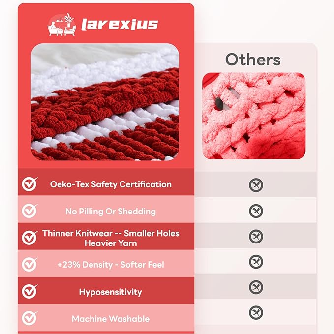 Chunky Knit Blanket - Luxury Soft Cozy Queen Size(50 * 60) Throw Blanket,100% Woven Blanket Rope Knot Throw Blanket for Couch, Sofa, Home Decor, Gift - Machine Washable(White/Wine red)