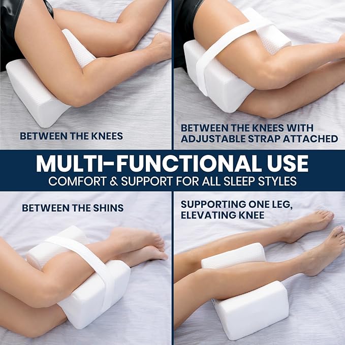 Everlasting Comfort Memory Foam Leg & Knee Pillow for Side Sleepers - Sciatica Pain Relief Leg Pillow for Side Sleeping - Adjustable Strap