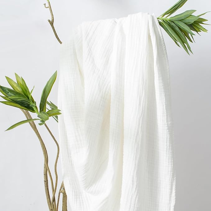 Carriediosa 100% Cotton Muslin Throw Blanket 66" X 90" Twin XL Size,4-Layers Summer Gauze Throws for Bed Couch,Soft Lightweight Breathable Linen Blankets Bedspread for Adults All Season,White