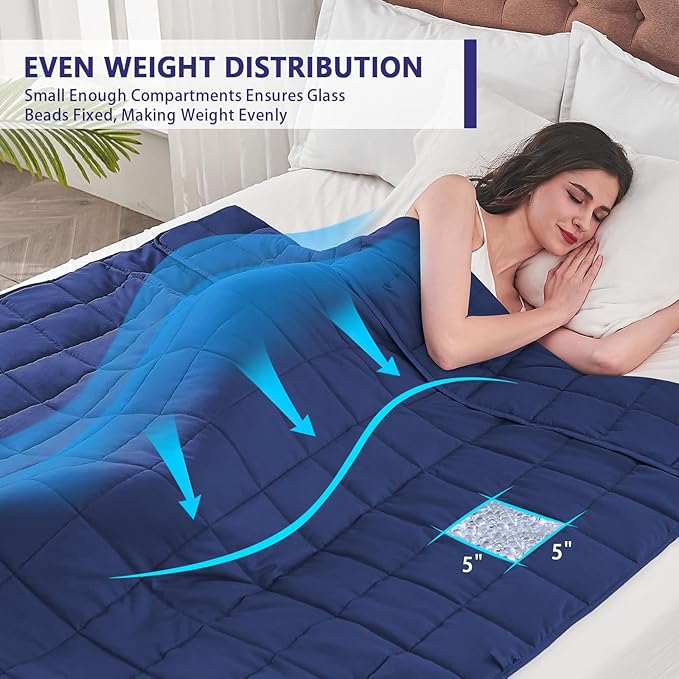 yescool Weighted Blanket for Adults (15 lbs, 60" x 80", Blue) Cooling Heavy Blanket for Sleeping Perfect for 140-160 lbs, Queen Size Breathable Blanket with Premium Glass Bead, Machine Washable