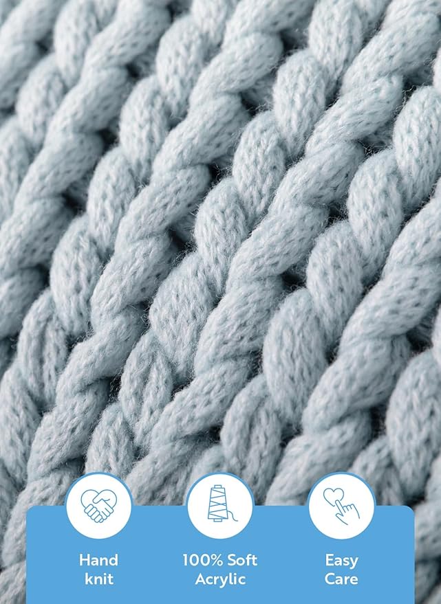 Linen Market Beddings Oversized Chunky Knit Throw Blanket-100% Ultra-Soft Acrylic Hypoallergenic - 47'' x 59'' Cozy Home Accent for Snuggling, Lounging, and Stylish Décor (Light Blue)