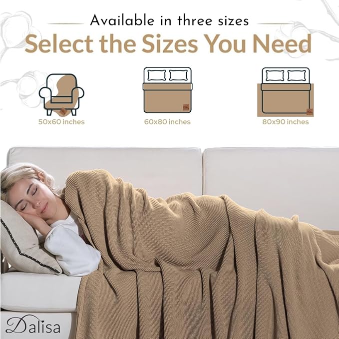 100% Organic Turkish Cotton Throw Blanket - GOTS Certified, Cozy - Perfect for Couch, Bed, and Home Decor - Boho Vintage Knit Alina (Mocha Meringue, 50x60)