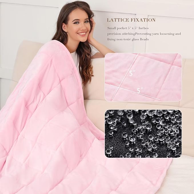 Alomidds Sherpa Fleece Weighted Blanket for Adults(15lbs Twin Size) Heavy Blanket with Fluffy Warm Thick Sherpa & Cozy Soft Flannel Snuggle Great for Sofa Bed Calming, 48x72 inches, Pink