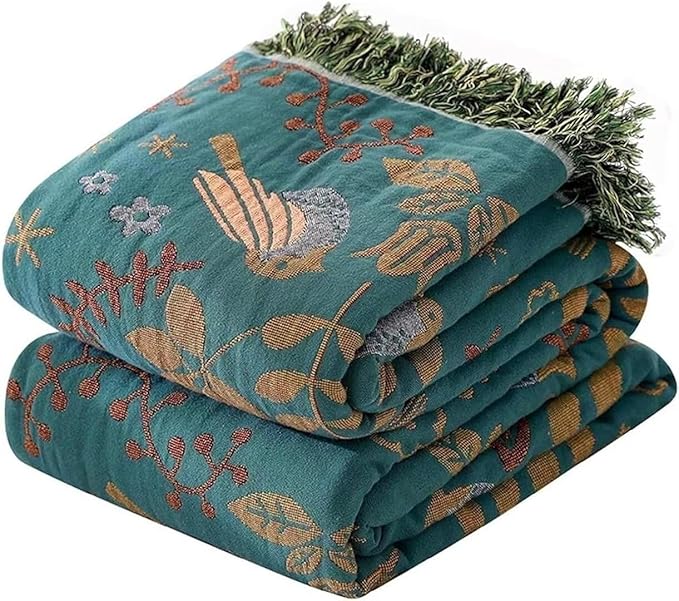 Organic Cotton Boho Throw Blankets for Bed,Sofa, Fall Throw Blankets Soft Cozy Cotton Quilted Blankets for All Season 80"x90",Versatile Ultra Soft Farmhouse Decor Blankets for Travel,Couch,Sofa