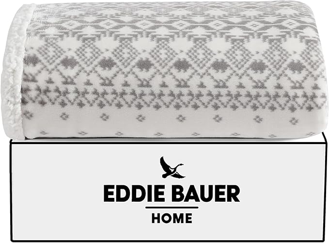Eddie Bauer - Throw Blanket, Reversible Sherpa Fleece Bedding, Home Decor for All Seasons (Fair Isle Peak, Throw)