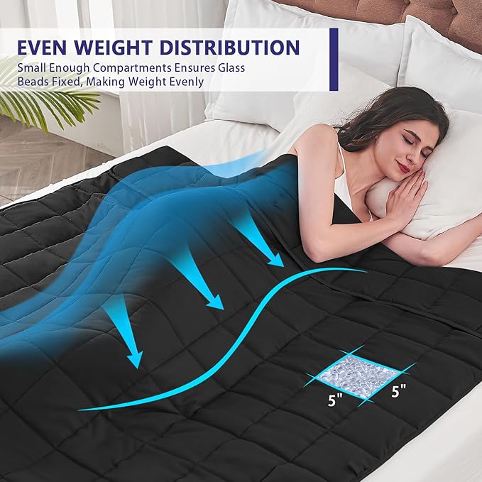 yescool Weighted Blanket for Adults (20 lbs, 88” x 104”, Black) Cooling Heavy Blanket for Sleeping Perfect for 190-210 lbs, Queen Size Breathable Blanket with Premium Glass Bead, Machine Washable