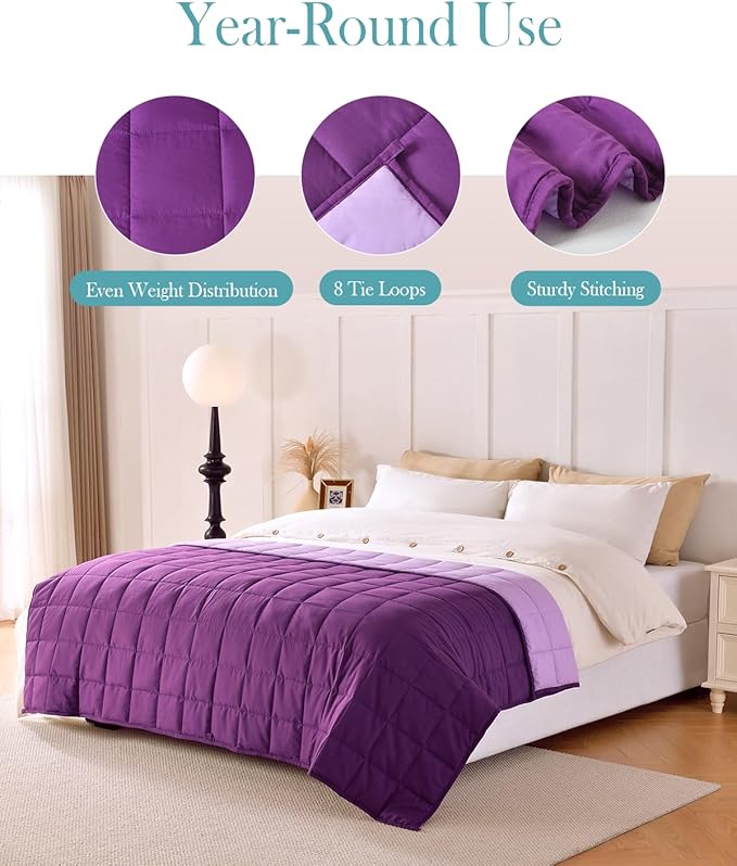 Topblan Weighted Blanket for Adults 20lbs, Breathable Cooling Weighted Blanket, High Breathability Heavy Blanket, Soft Material with Glass Beads for All Season, Sofa Bed, 60"x80" Queen Size, Purple