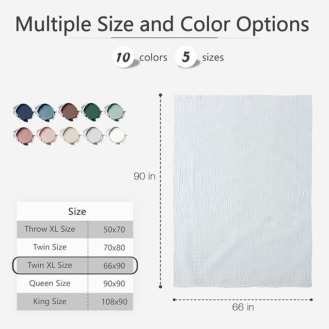 Carriediosa 100% Cotton Muslin Throw Blanket 66" X 90" Twin XL Size,4-Layers Summer Gauze Throws for Bed Couch,Soft Lightweight Breathable Linen Blankets Bedspread for Adults All Season,White