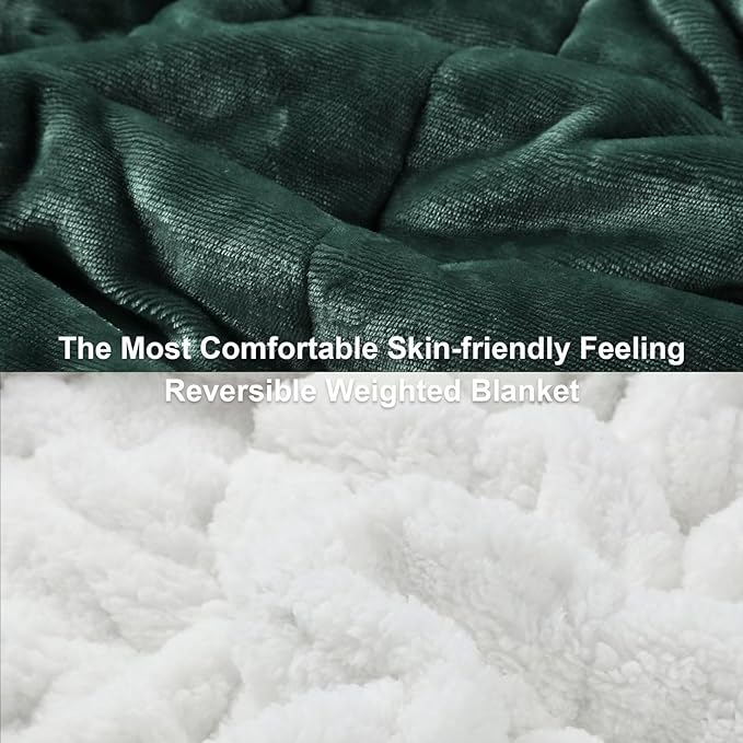Alomidds Sherpa Fleece Weighted Blanket for Adults(20lbs Twin Size) Heavy Blanket with Fluffy Warm Thick Sherpa & Cozy Soft Flannel Snuggle Great for Sofa Bed Calming, 48x72 inches, Forest Green