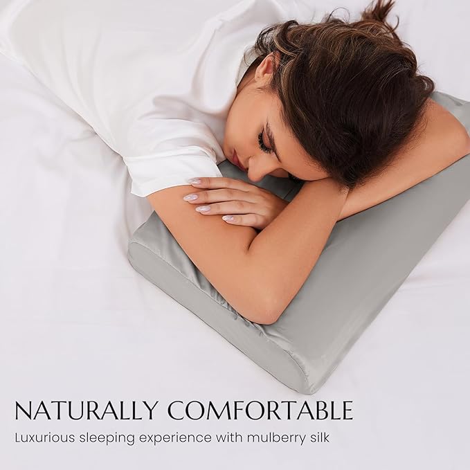 THXSILK 19 Momme 100% Mulberry Silk Pillowcase for Contour Memory Foam Pillow, Contour Pillow Case Cover, Cervical Pillow Case, Pack of 1(Grey, 21"x14.5"x4.9"/4.2")