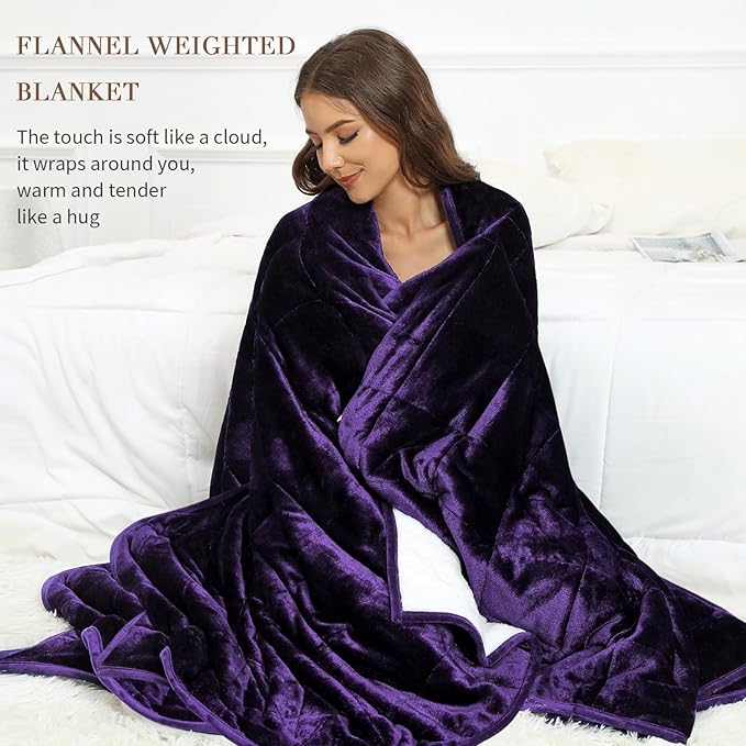 Alomidds Weighted Blanket Twin Size 15lbs 48x72 inches, Sherpa Weighted Blankets for Adults,Fluffy Warm Sherpa & Cozy Soft Flannel Snuggle Thick Heavy Blanket Great for Relaxing, Purple