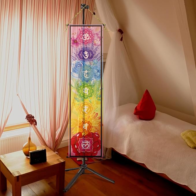 DigiTizerArt Hanging Poster Canvas Wall Art Banner for Meditation 7 Chakras Yoga Painting | Wall Hanging Tapestry Decoration Black and White | 33 x 135 cm (Style-C)
