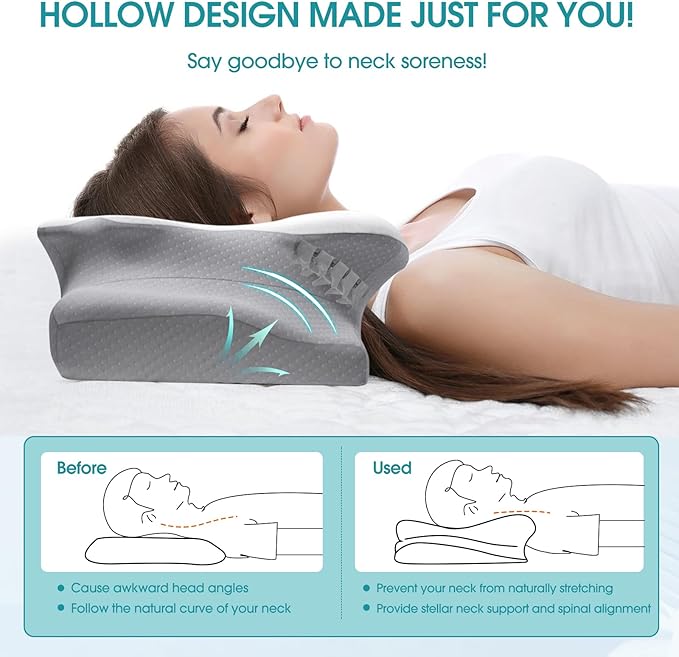 Cervical Pillow for Neck and Shoulder Support, Contour Memory Foam Pillow for Sleeping, Ergonomic Bed Pillow for Side, Back, Stomach Sleepers with Breathable Pillowcase (Queen, Medium)