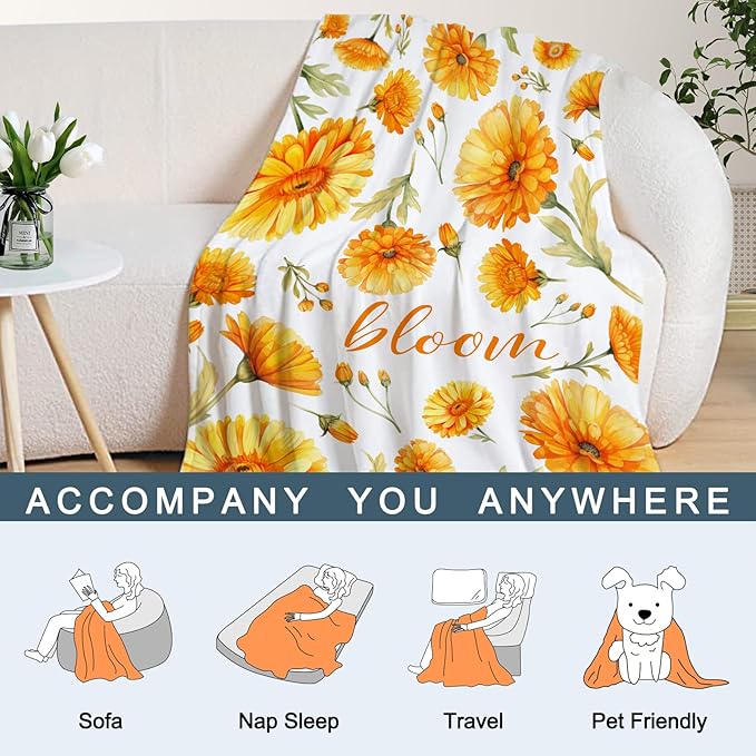 Neatee Living Daisy Throw Blanket for Kids Small Spring Summer Yellow Floral Blanket Girls Boys Child Baby Bed Soft Fuzzy Plush Fleece Blanket Yellow Flower Couch Sofa Decorative Blanket 40x50