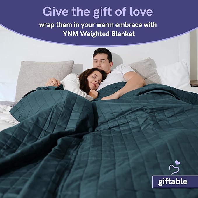 YnM Exclusive Weighted Blanket, Soothing Organic Long Stapled Cotton, Bed Blanket for One Person of 140lbs, Ideal for Queen/King Bed (60x80 Inches, 15 Pounds, Peacock/Grey Reversible)