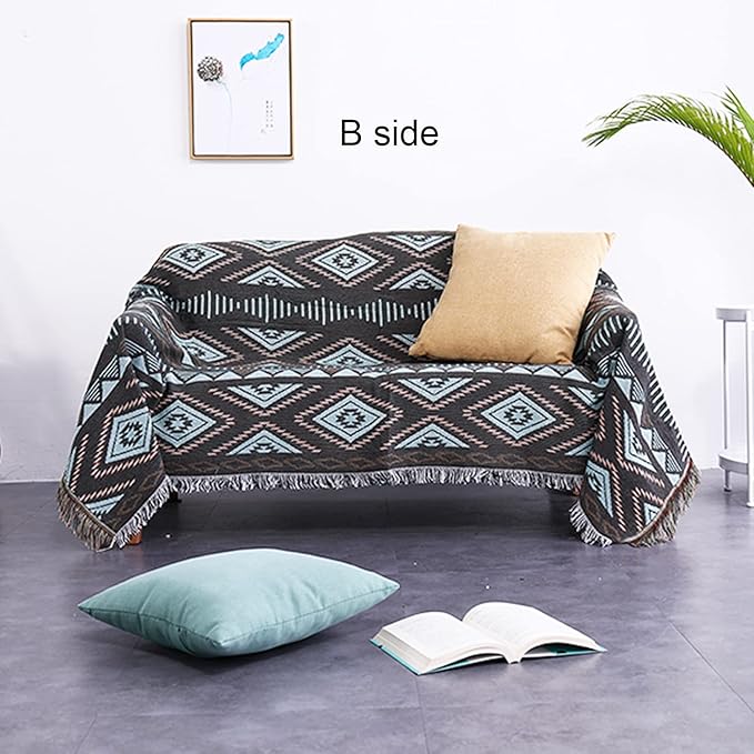 Luxlovery Beige Bohemian Sofa Throw Blankets Ethnic Woven Boho Geometric White and Khaki Throw Blanket for Couch Aztec Bed Throws Oversized Chair Sofa Cover with Tassels(63"x102")