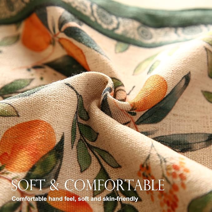 patdrea Designer Vintage Fresh Farmhouse Linen Table Runner 71 Inch Long, Green and Orange Pattern Table Mat, Decor for Kitchen Dining Table Coffee Table Shelf Cabinet Banquet Christmas ,12"*71"