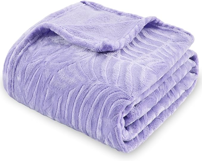 SOCHOW Super Soft Flannel Fleece Throw Blanket, Lightweight Cozy Warm Leaves Textured Plush Blanket for Bed Couch Sofa, 50 x 60 Inches, Lilac