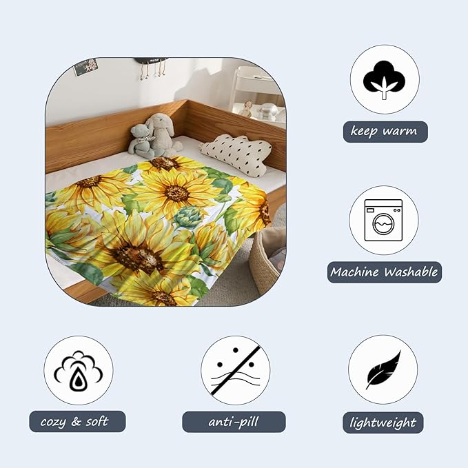 Neatee Living Sunflower Throw Blanket for Kids Small Spring Summer Floral Blanket Girls Boys Child Baby Bed Soft Fuzzy Plush Fleece Blanket Yellow Flower Couch Sofa Decorative Blanket 40x50