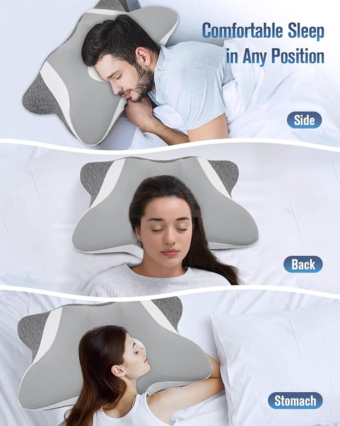 DONAMA Cervical Neck Pillow for Sleeping, Ergonomic Memory Foam Pillows with Built-in/Removable Small Neck Support Pillow, Contour Bed Pillows for Side Back Stomach Sleepers with Pillowcase Queen Size