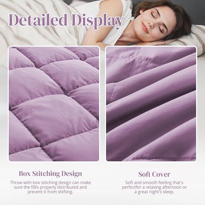 Down Throw Blankets for Couch 50x70” Down Blanket for Indoor and Outdoor Throw Blanket use Soft Lightweight Throw Blanket Light Purple