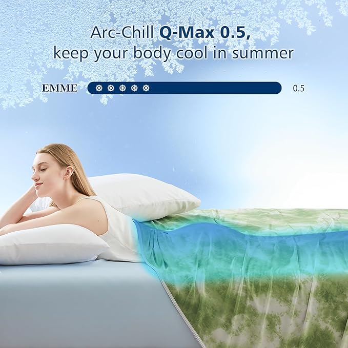 EMME Cooling Blanket Queen Size (90"x90"), Q-Max 0.5 Cooling Blankets for Hot Sleepers, Ice Summer Blanket for Nights Sweats, Green Lightweight Sheet for Bed