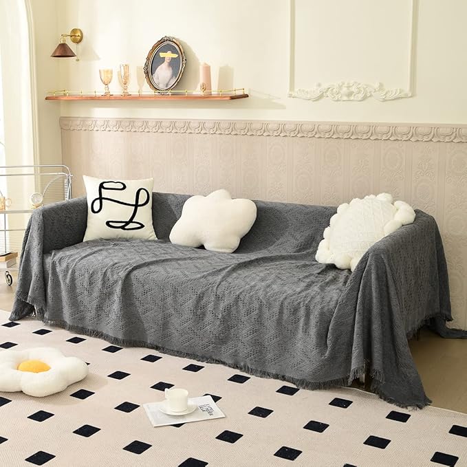 AIVIA Couch Cover Sheet Blanket, Oversized Couch Covers for 3 Cushion Sofa, Extra Large Furniture Decoration Cover Sofa Throws Sofa Slipcovers, L-Shape U-Shaped Sectional Protector for Cats Dogs