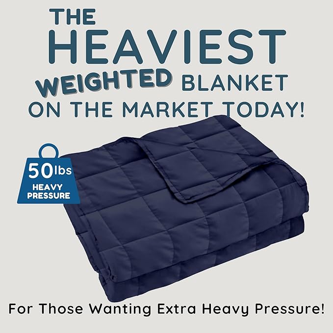 HomeSmart 50lbs Weighted Blanket King Size, Extra Heavy Weighted Blanket, Ultra Soft Breathable Fabric, Also Fits California King Beds, Navy