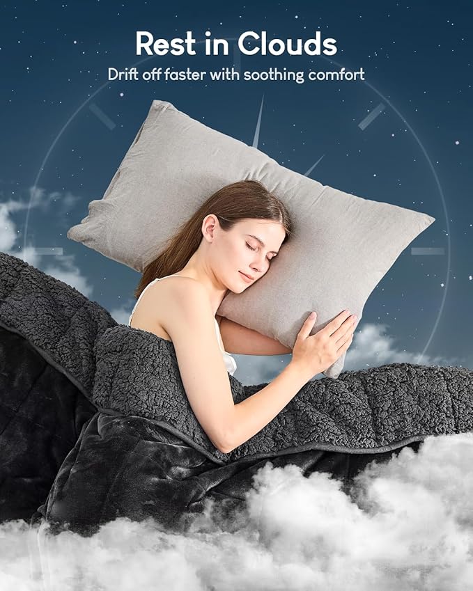 Cottonblue Weighted Blanket 20lbs for Queen Ded - Ultra Soft, Cozy Comfort Sherpa Blanket for Relax and Sleep, Heavy Bed Blankets with Cemaric Beads, 60x80 Inches,Black