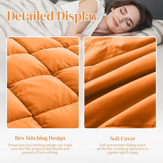 Down Throw Blankets for Couch 50x70” Down Blanket for Indoor and Outdoor use Small Soft Lightweight Throw Blanket Orange