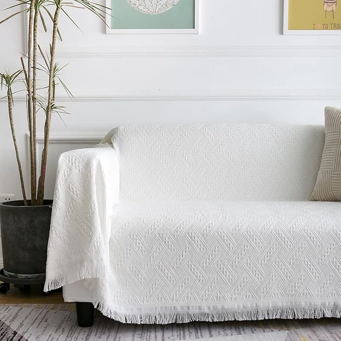 AIVIA Loveseat Cover Sheet Blanket, Cotton Woven Anti Slip Throw Cushion Covers for 2 Seater Couches with Armrest, Living Room Love-Seat Furniture Decor Slipcovers Protector for Dogs Cats