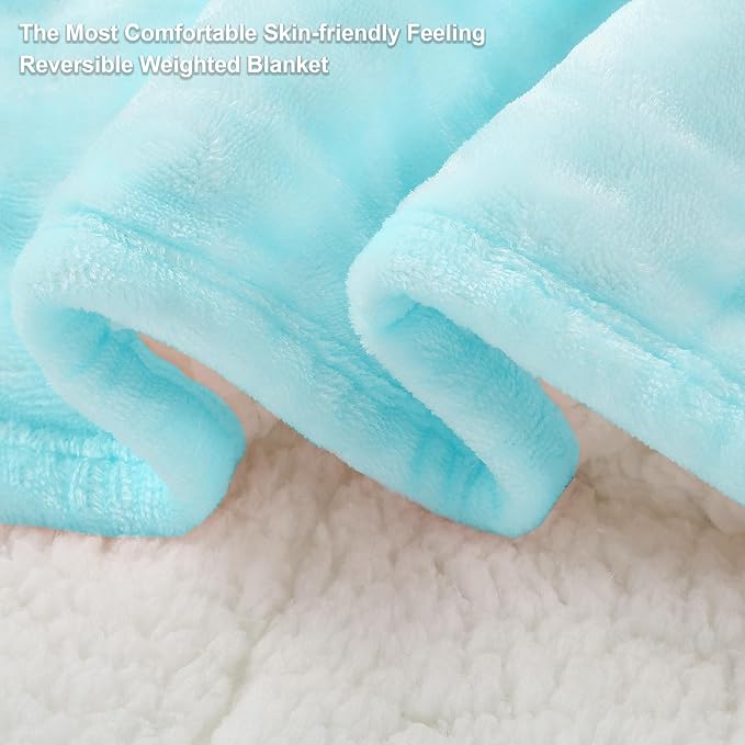 Alomidds Weighted Blanket Queen Size 15lbs 60x80 inches, Sherpa Heavy Blankets for Adults,Fluffy Warm Sherpa & Cozy Soft Flannel Thick Gravity Blanket for All-Season with Glass Beads, Aqua