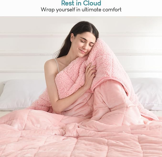 Weighted Blanket Twin 15 Pounds for Adults, Plush Blankets for Sofa Bed, Cottonblue Heavy Blanket with Ceramic Beads, Thick Fuzzy Blanket with Soft Plush Flannel for Winter Xmas, 48x72inch, Blush Pink