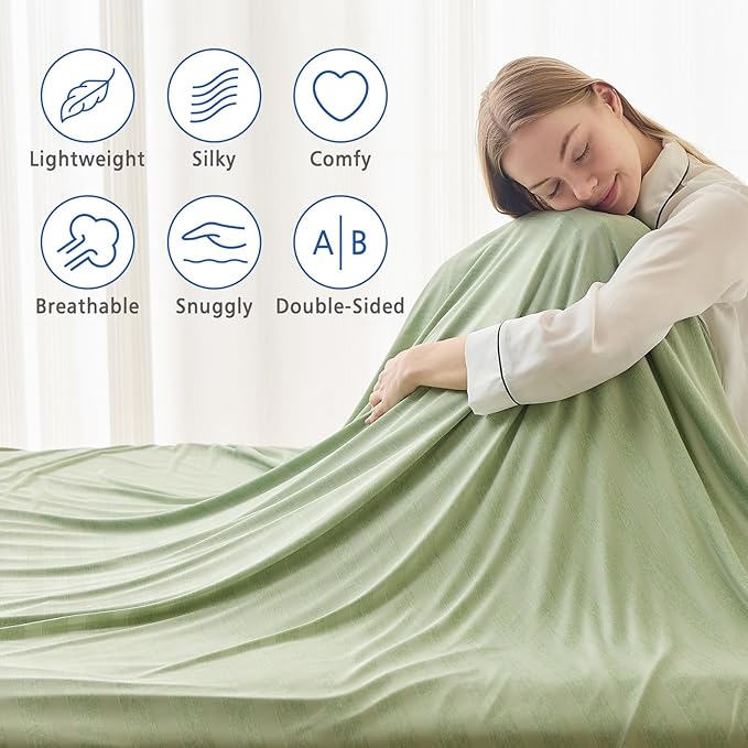 EMME Cooling Throw Blanket for Couch Sofa, Thin Lightweight Summer Blanket, Cold Bed Throws for Hot Sleepers, Double Sided, Keep Body Cool for Kids Adults, Green